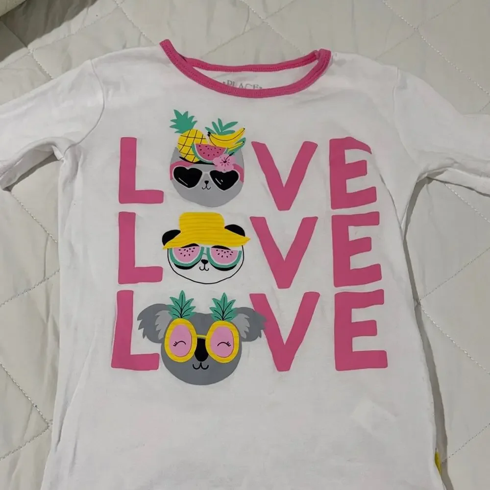 Children’s place 8 cotton Kids Pajamas Set - Pink and White short sleeve shorts